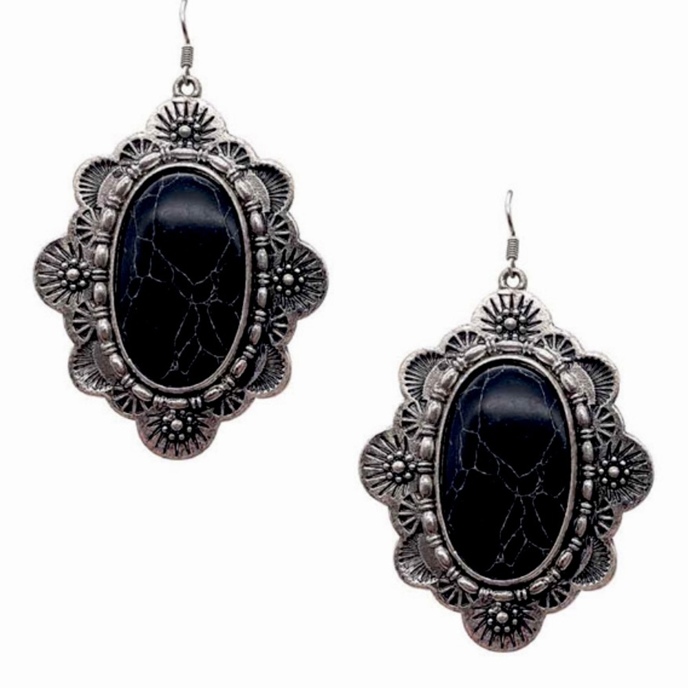Oval Shape Large Stone Concho Earring
